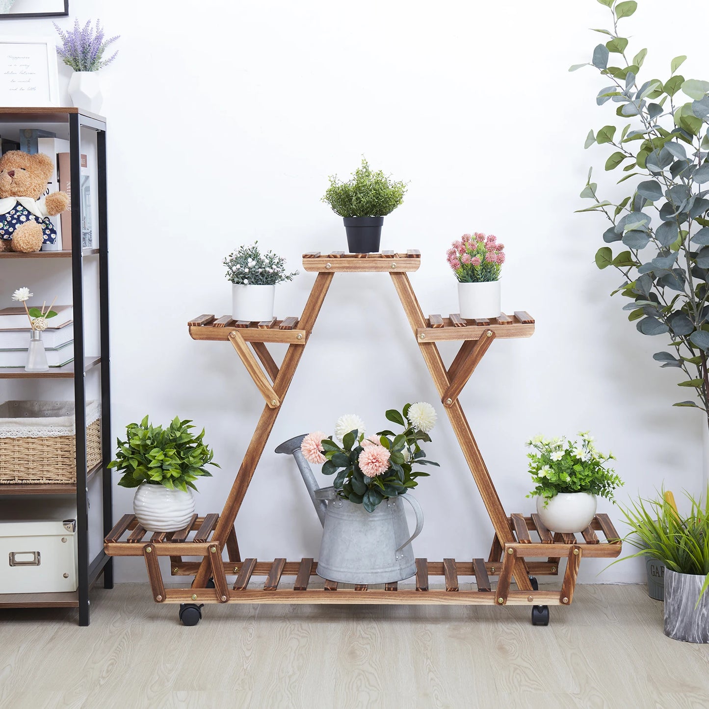 Triangular Plant Shelf with Wheels