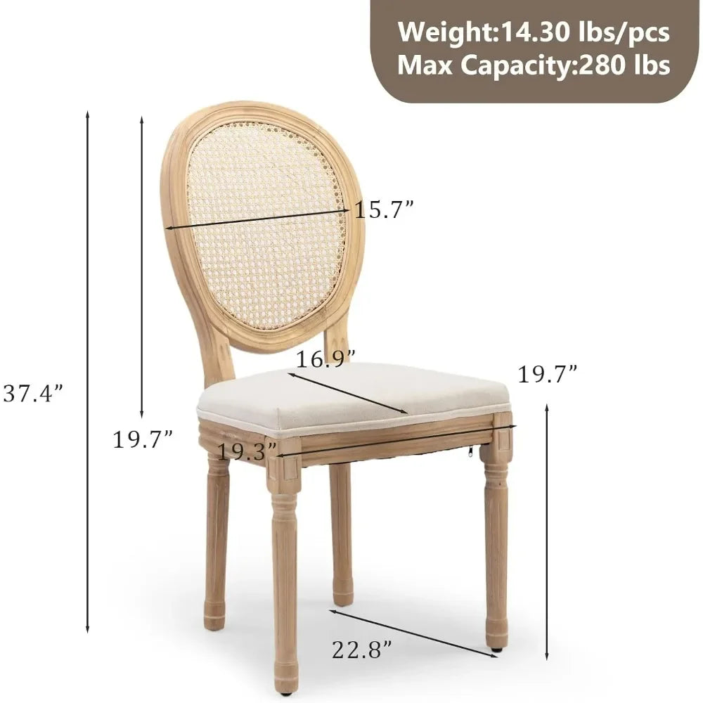 Dining Chairs Set of 6, Rattan Back Upholstered French Country