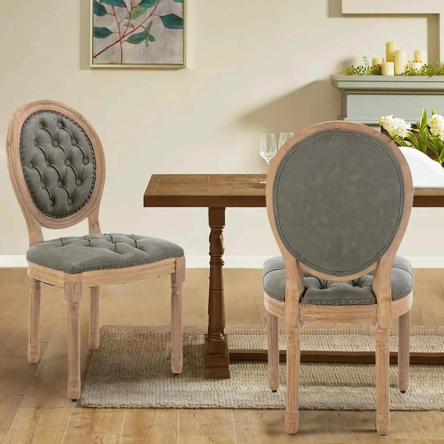 Dining Chairs Set of 6, Rattan Back Upholstered French Country