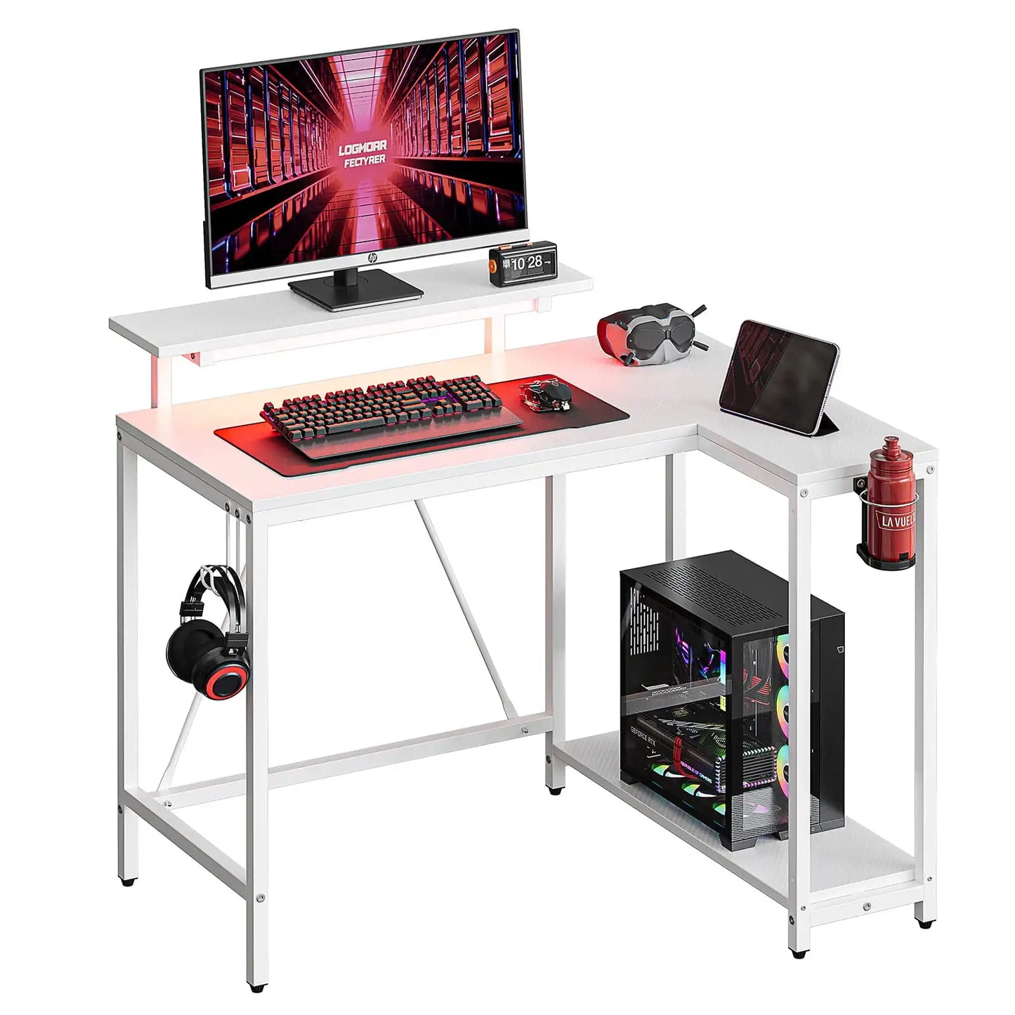 42" Reversible L-Shaped Gaming Desk with Monitor Stand
