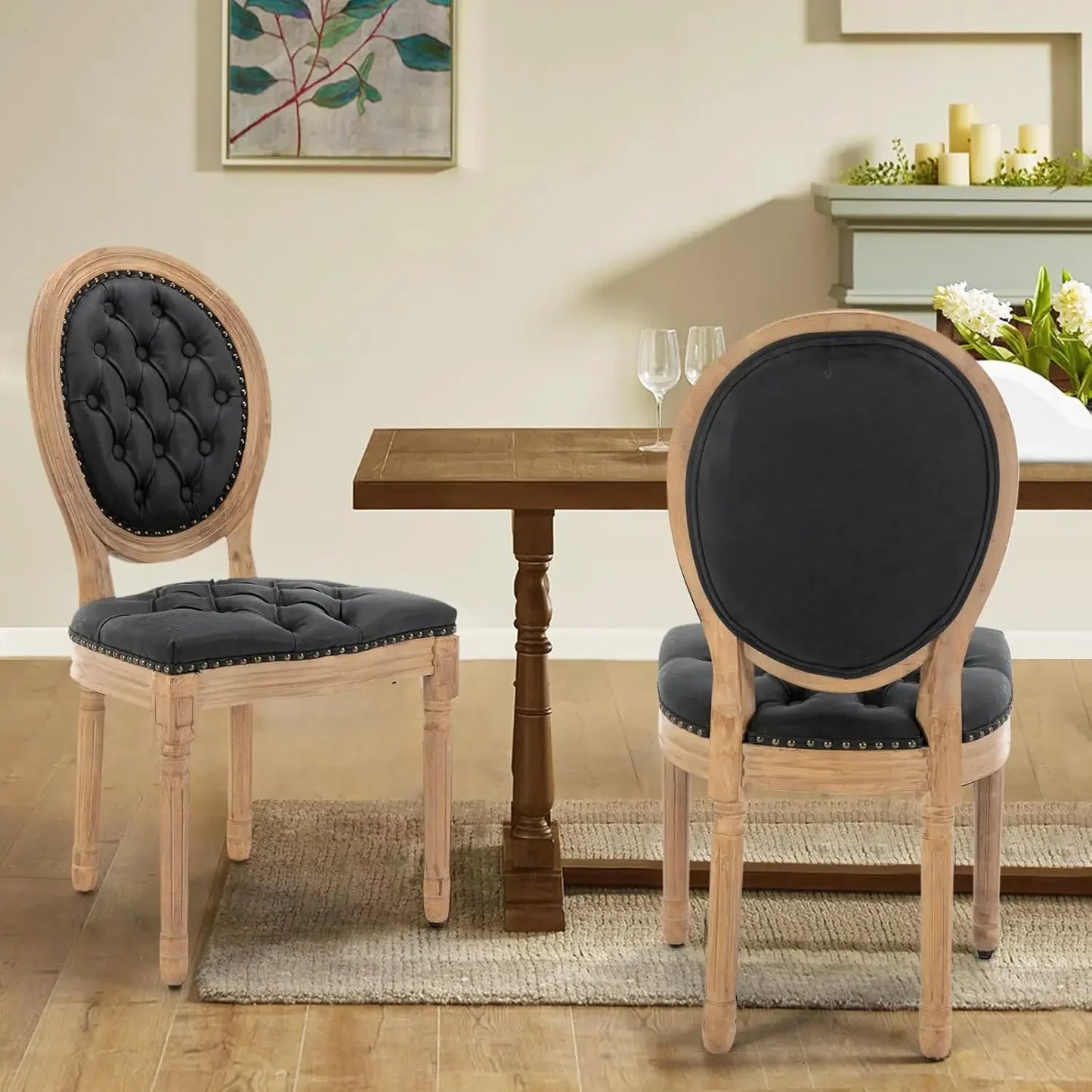 Dining Chairs Set of 6, Rattan Back Upholstered French Country