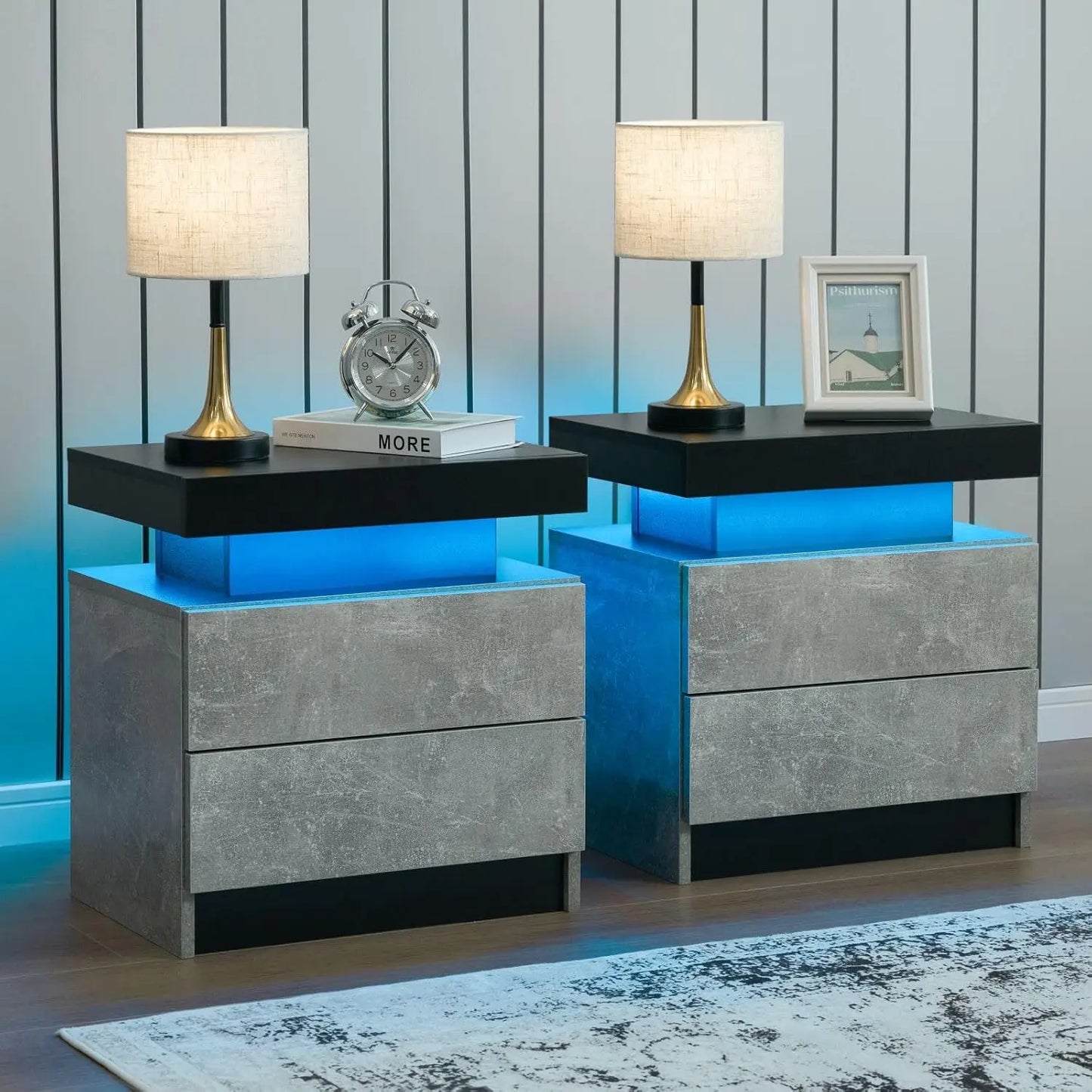 Nightstand with 2 Drawers and LED Lighting