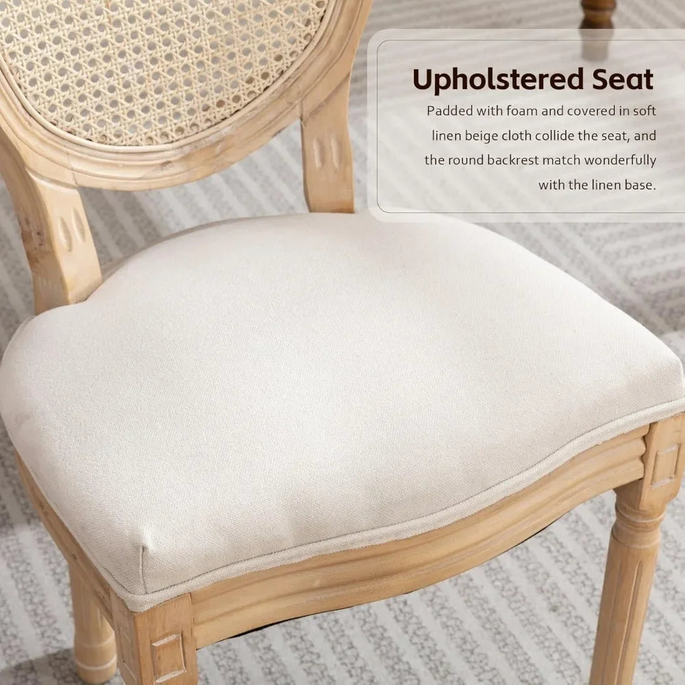 Dining Chairs Set of 6, Rattan Back Upholstered French Country