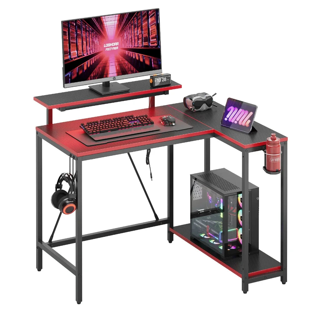 42" Reversible L-Shaped Gaming Desk with Monitor Stand