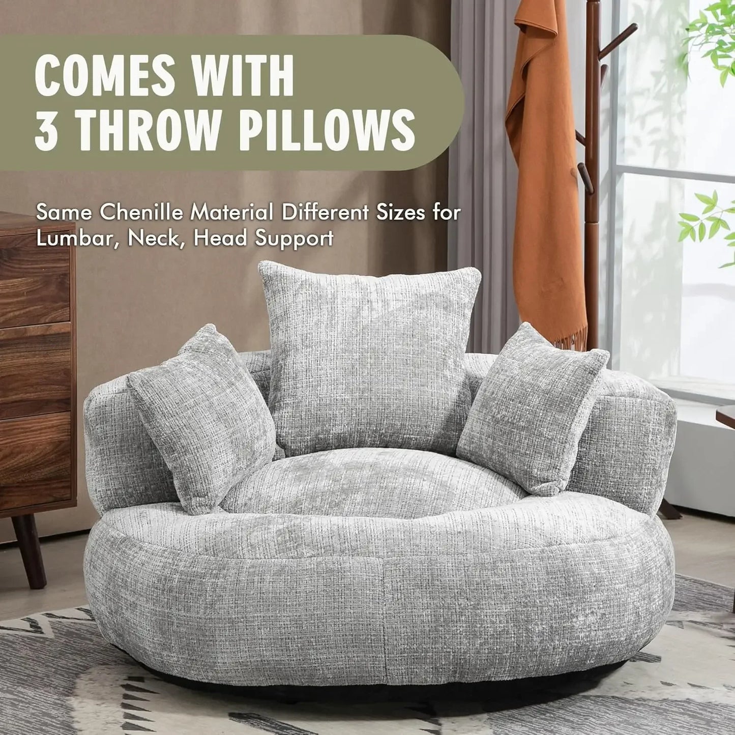 Large Beanbag Chair, Chenille Upholstered
