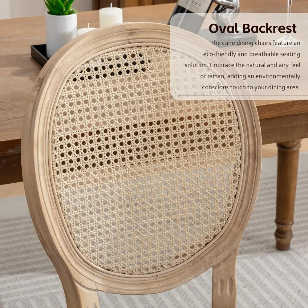 Dining Chairs Set of 6, Rattan Back Upholstered French Country