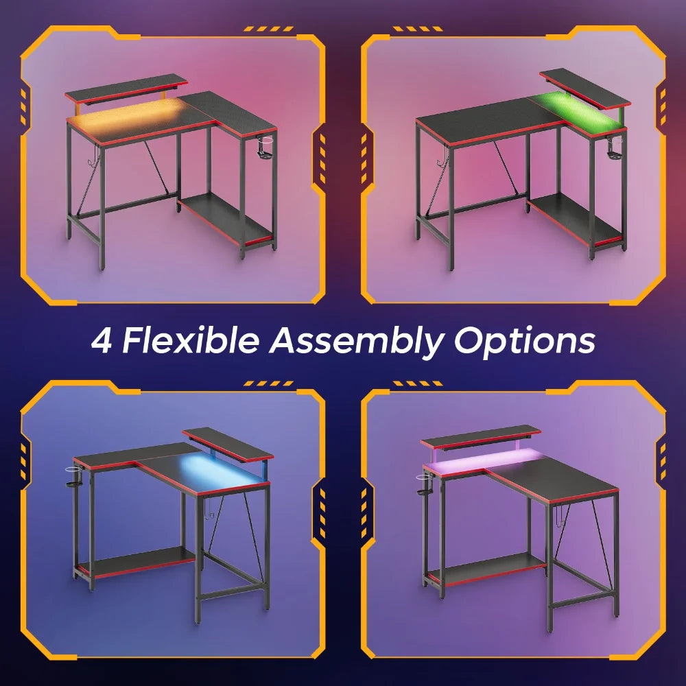 42" Reversible L-Shaped Gaming Desk with Monitor Stand