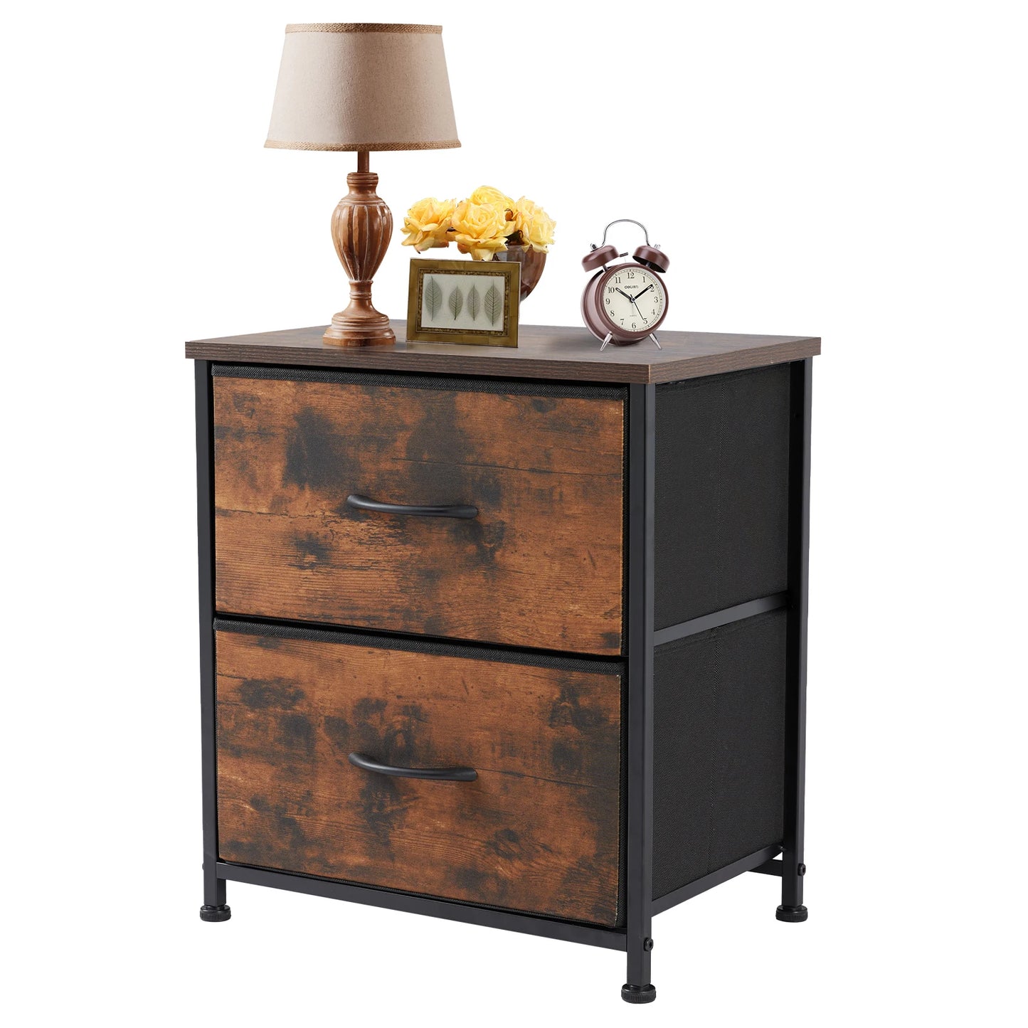 2 Fabric Drawers Bedside Nightstand