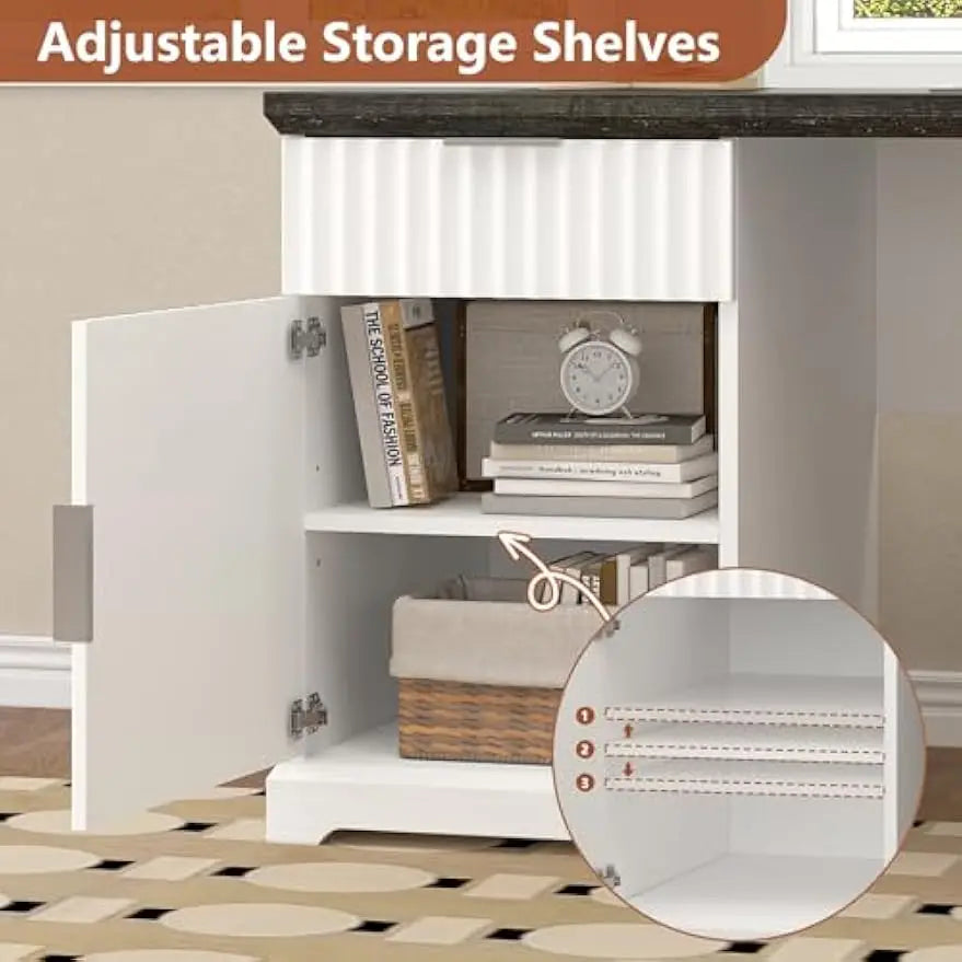 White Corner Desk with File Drawers & Storage Cabinet