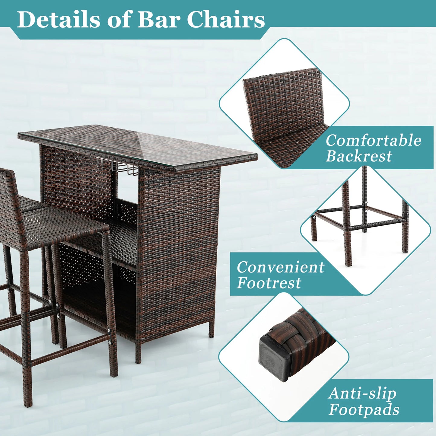 Patio 3PCS Wicker Bar Set