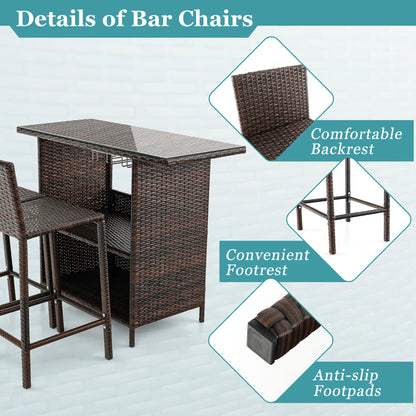 Patio 3PCS Wicker Bar Set