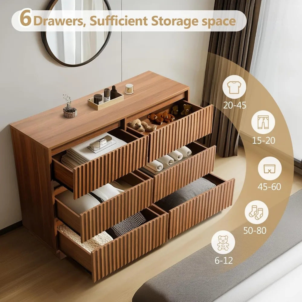 Wood Dresser with Six Drawers