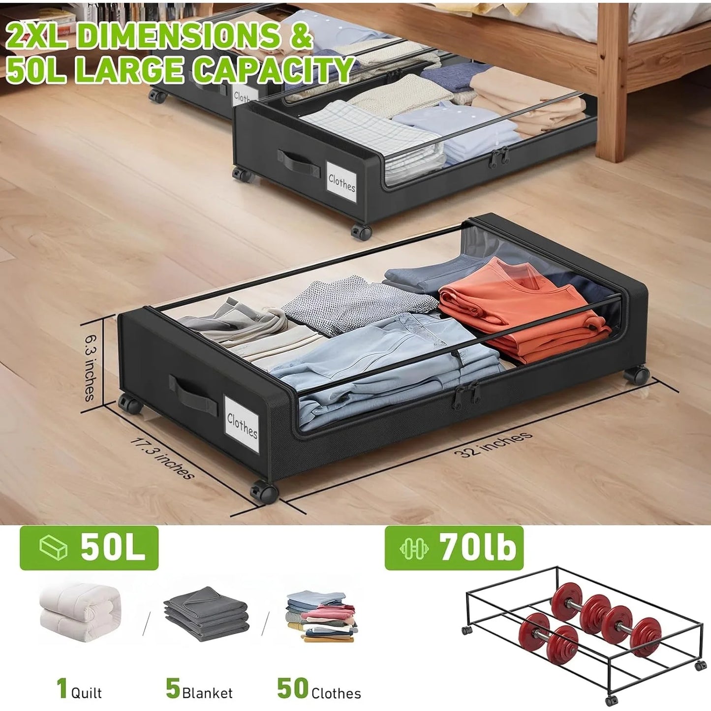 2-Pack Under Bed Storage Containers with wheels
