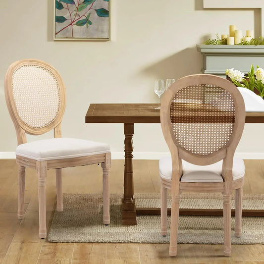 Dining Chairs Set of 6, Rattan Back Upholstered French Country