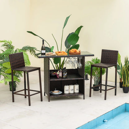 Patio 3PCS Wicker Bar Set