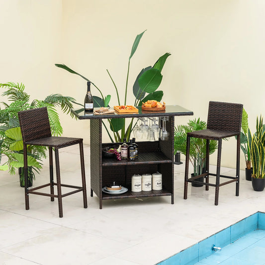 Patio 3PCS Wicker Bar Set