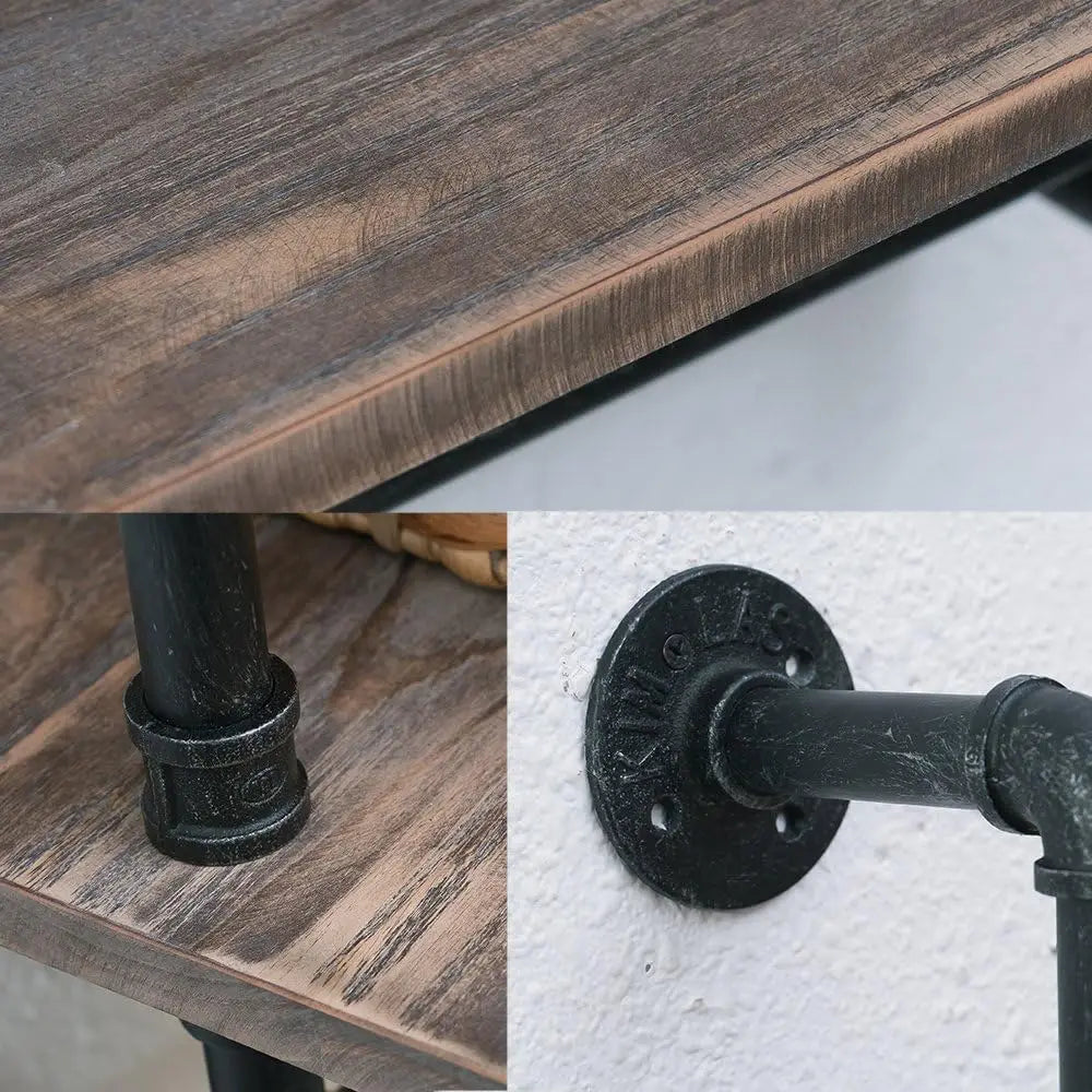Wall Mounted Rustic Wood Shelf with Towel Bar