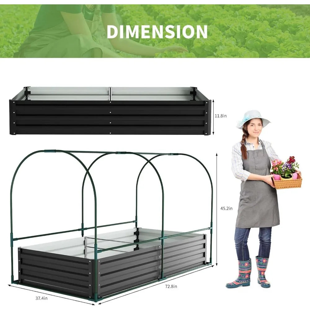 Galvanized Raised Garden Bed with Cover, 71"x35.4"x45.2"