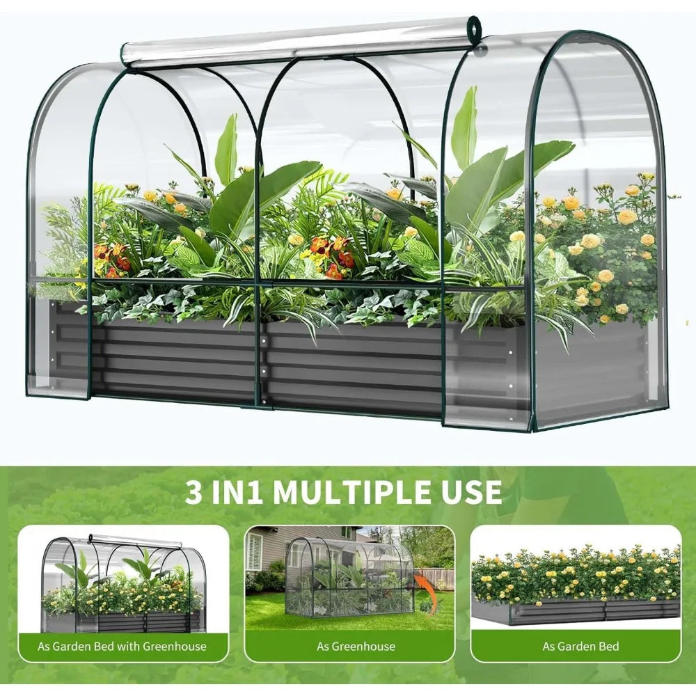 Galvanized Raised Garden Bed with Cover, 71"x35.4"x45.2"