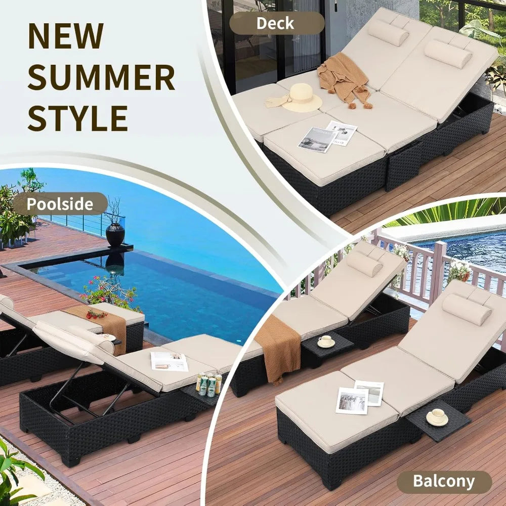 Set of 2 Patio Rattan Reclining Chair