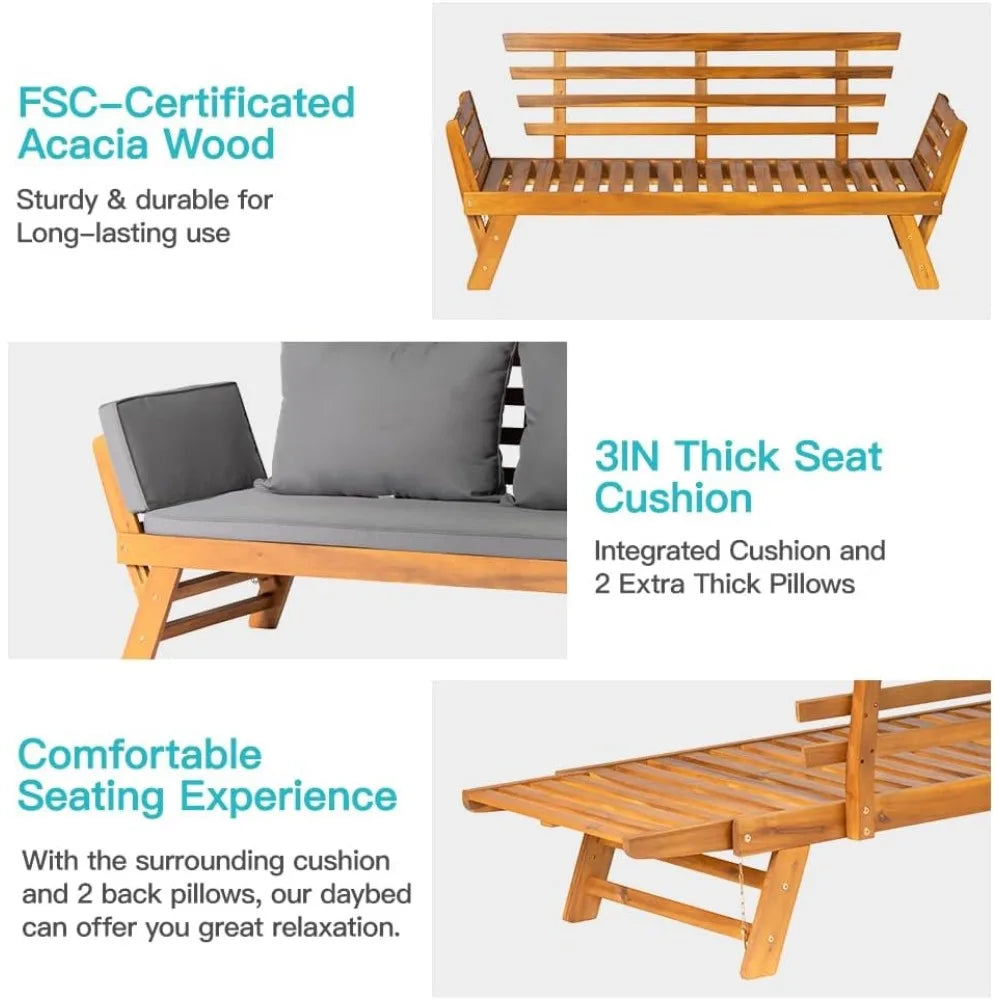 Acacia Wood Convertible Couch