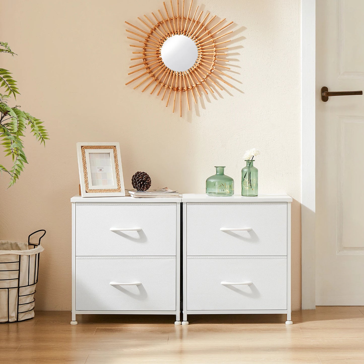 2 Fabric Drawers Bedside Nightstand