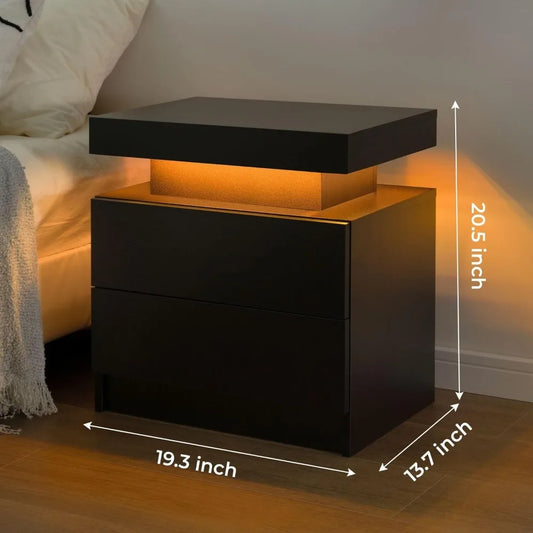 Nightstand with 2 Drawers and LED Lighting
