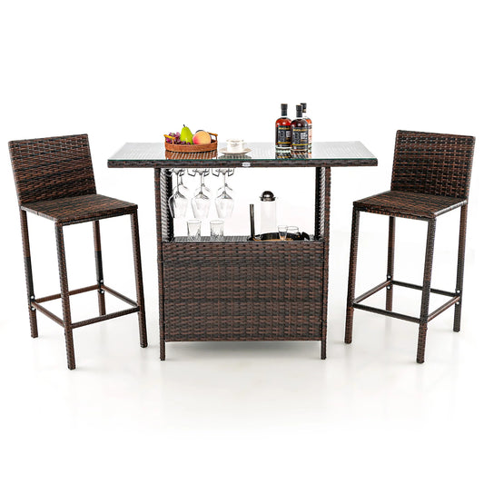 Patio 3PCS Wicker Bar Set