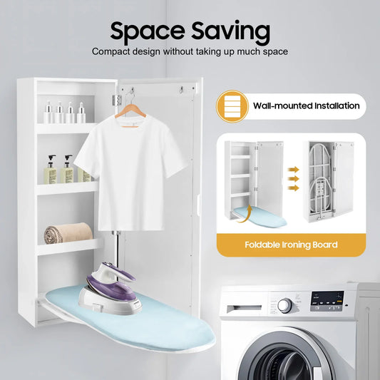 Wall Mounted Ironing Board with Storage Cabinet