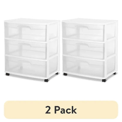 3 Drawer Wide Cart Storage Organizer with Wheels 2 Pack