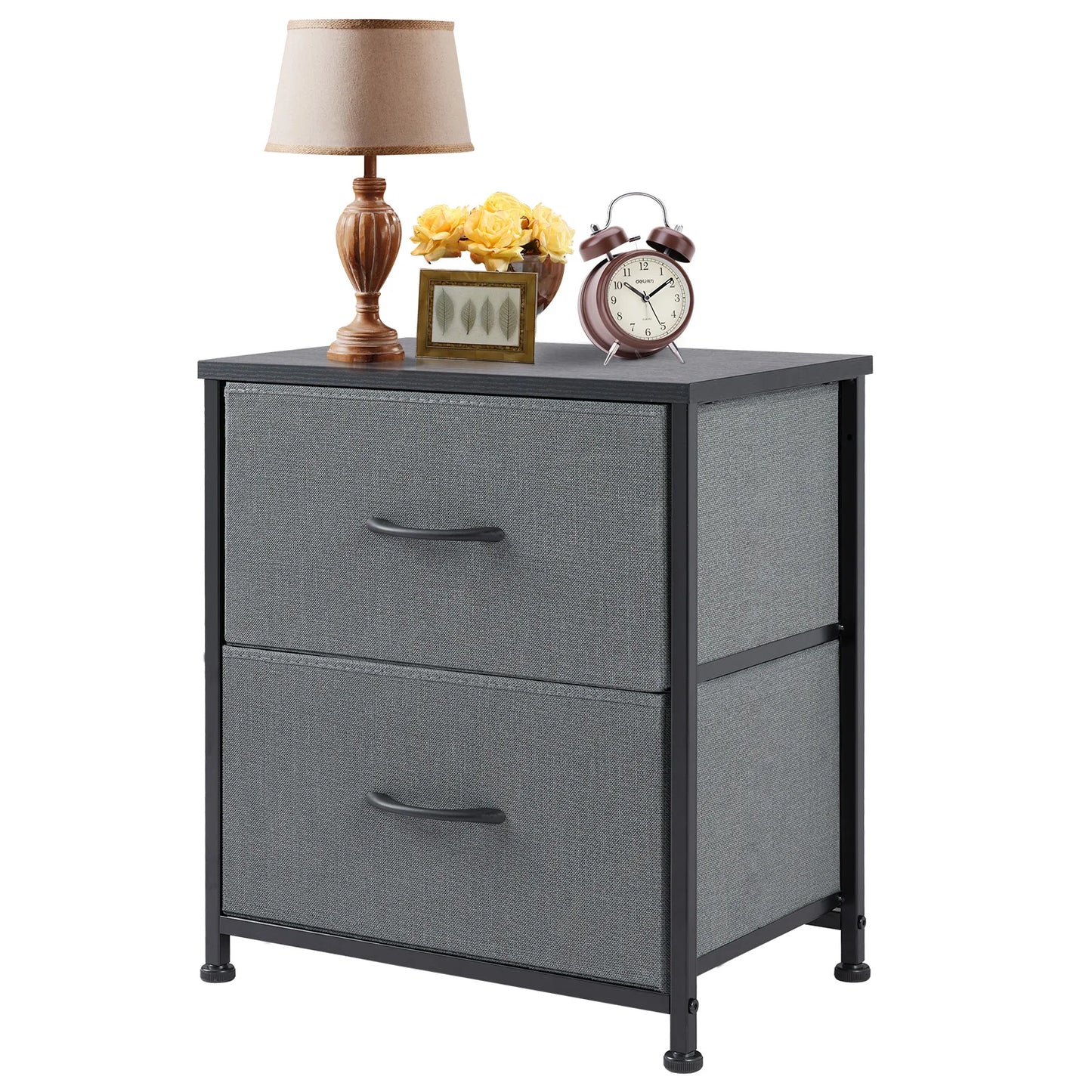 2 Fabric Drawers Bedside Nightstand