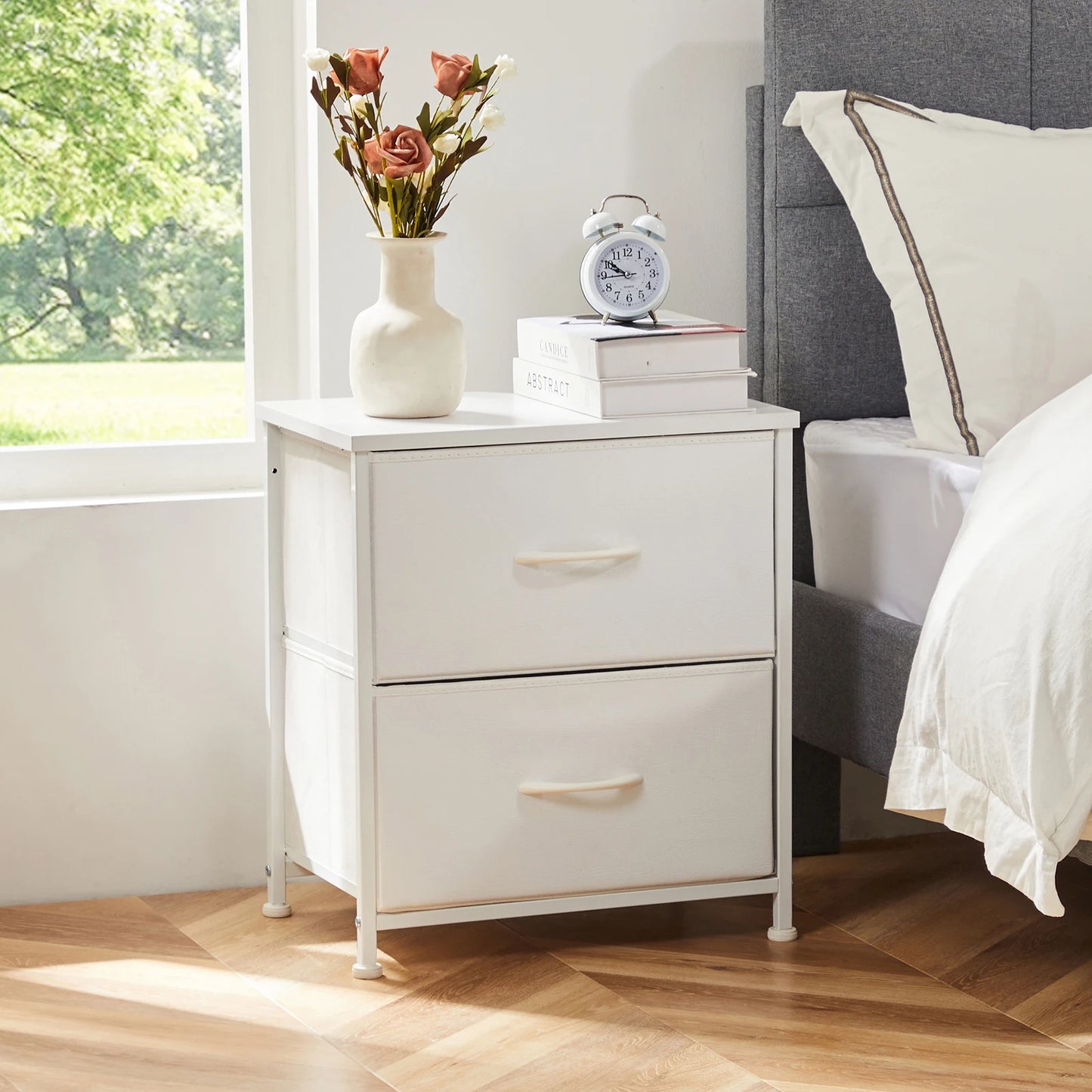 2 Fabric Drawers Bedside Nightstand