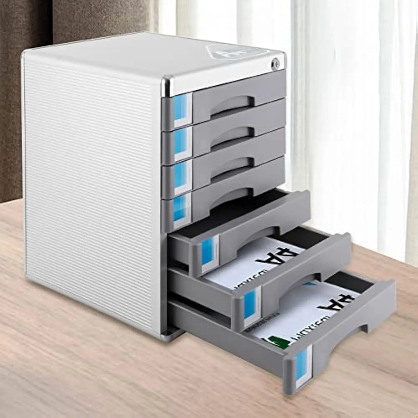 7 Tier File Cabinet Desktop Drawer Organizer with Lock
