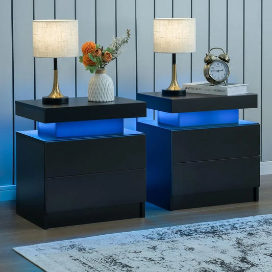 Nightstand with 2 Drawers and LED Lighting