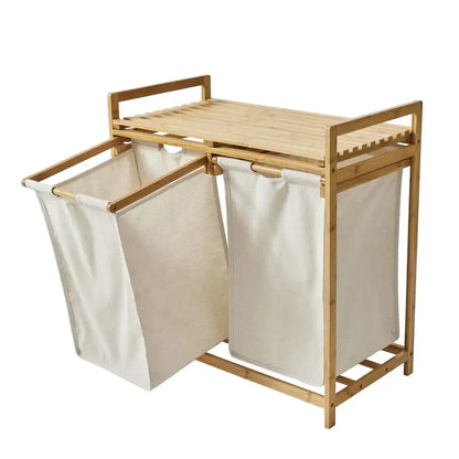 Bamboo Rectangular Laundry Sorter with Liner Bags