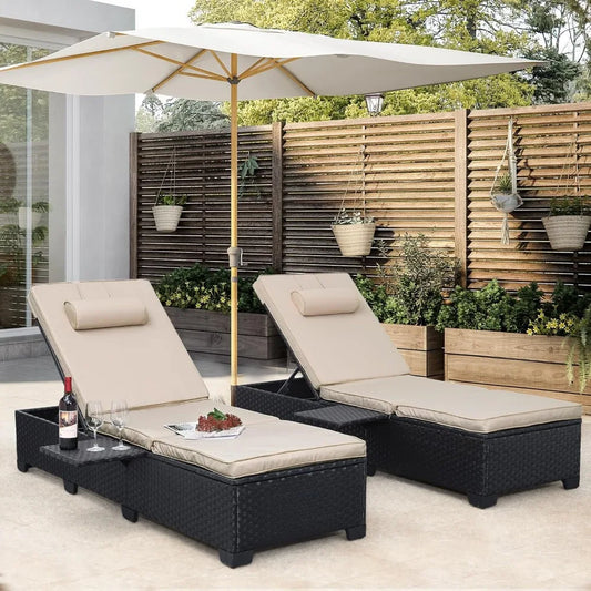 Set of 2 Patio Rattan Reclining Chair