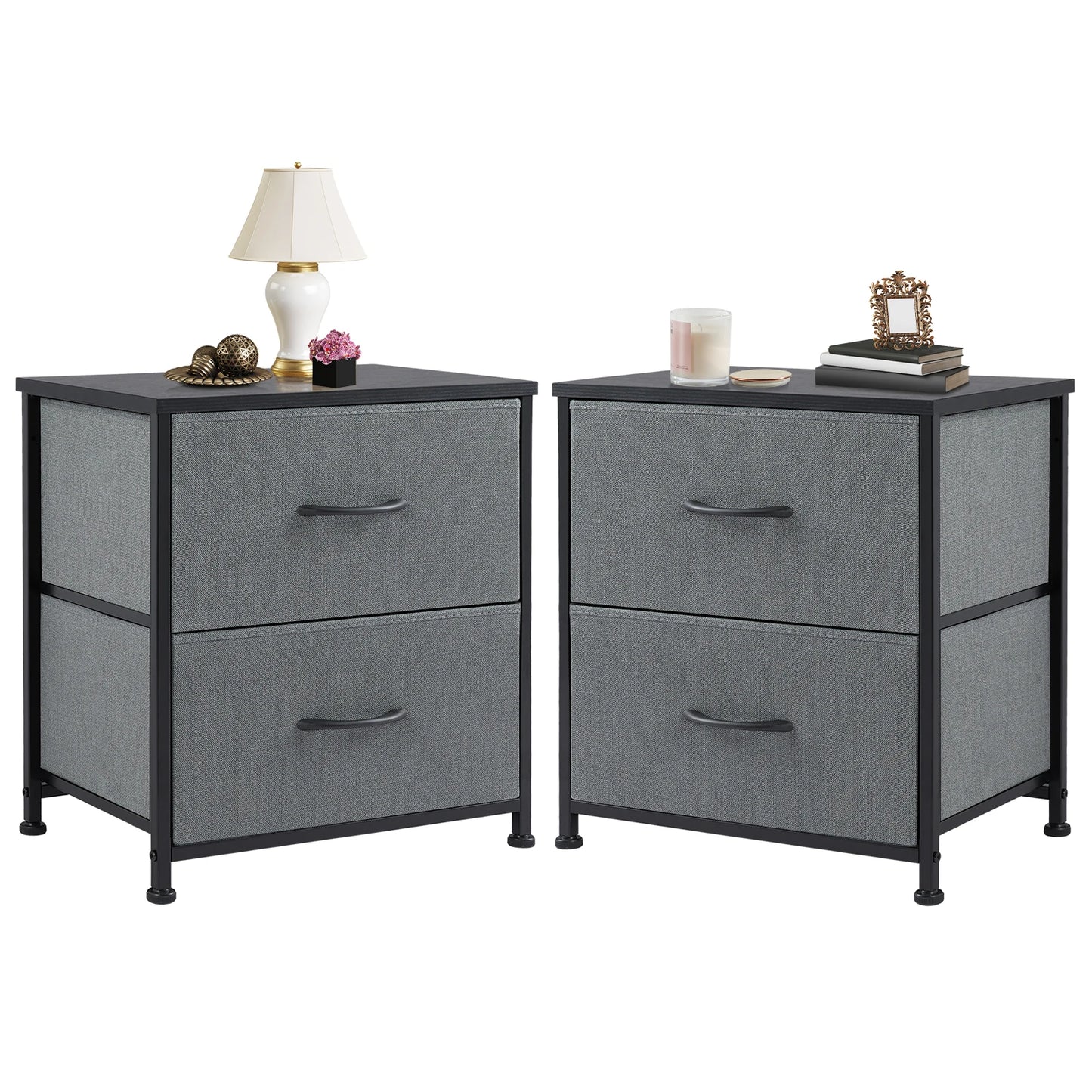 2 Fabric Drawers Bedside Nightstand