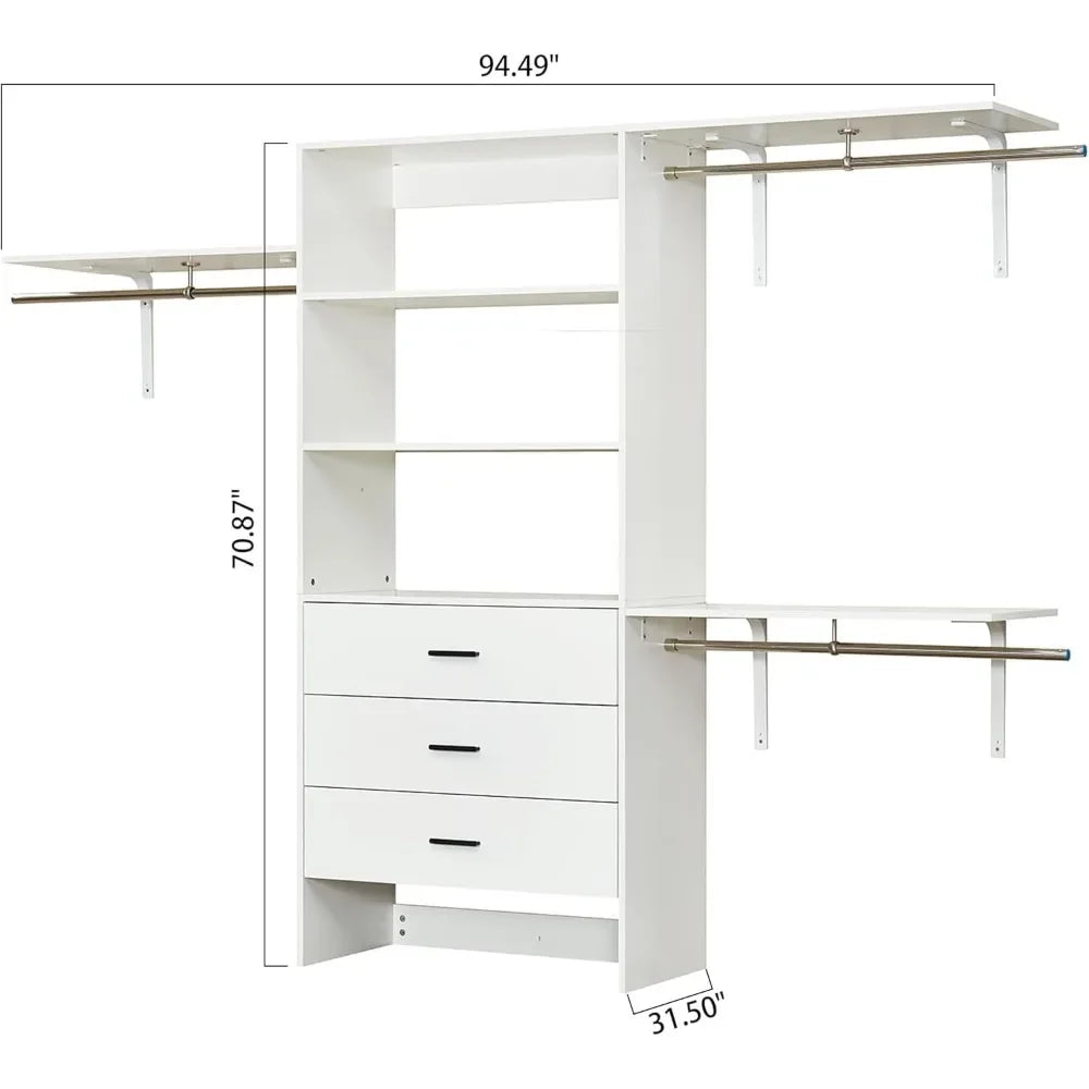 Wood Closet System With 3 Drawers