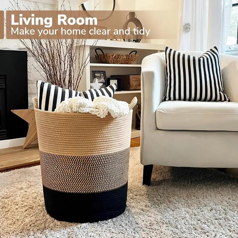 Large Woven Laundry Basket Jute Rope