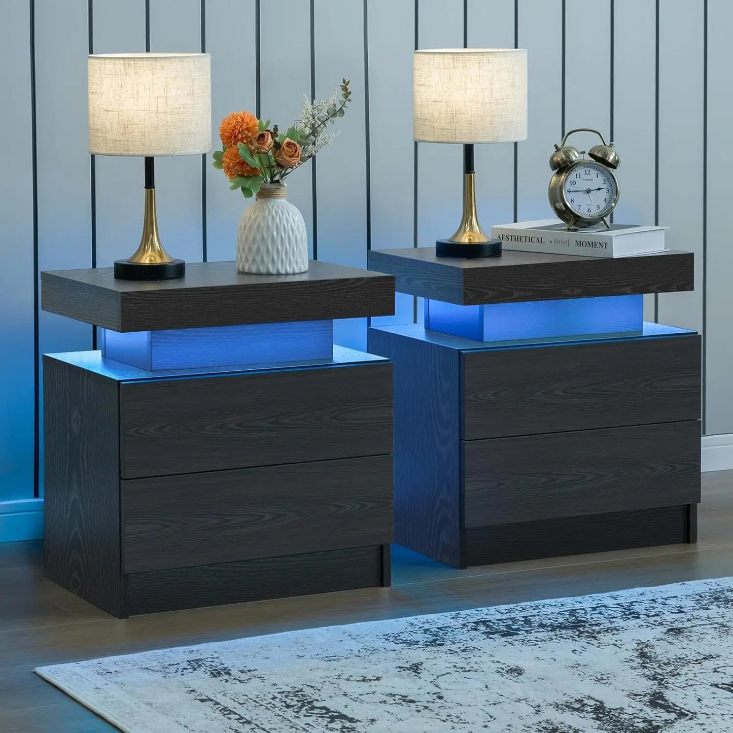 Nightstand with 2 Drawers and LED Lighting