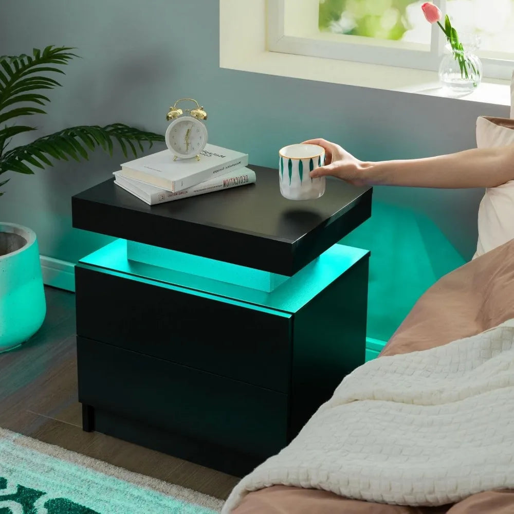 Nightstand with 2 Drawers and LED Lighting