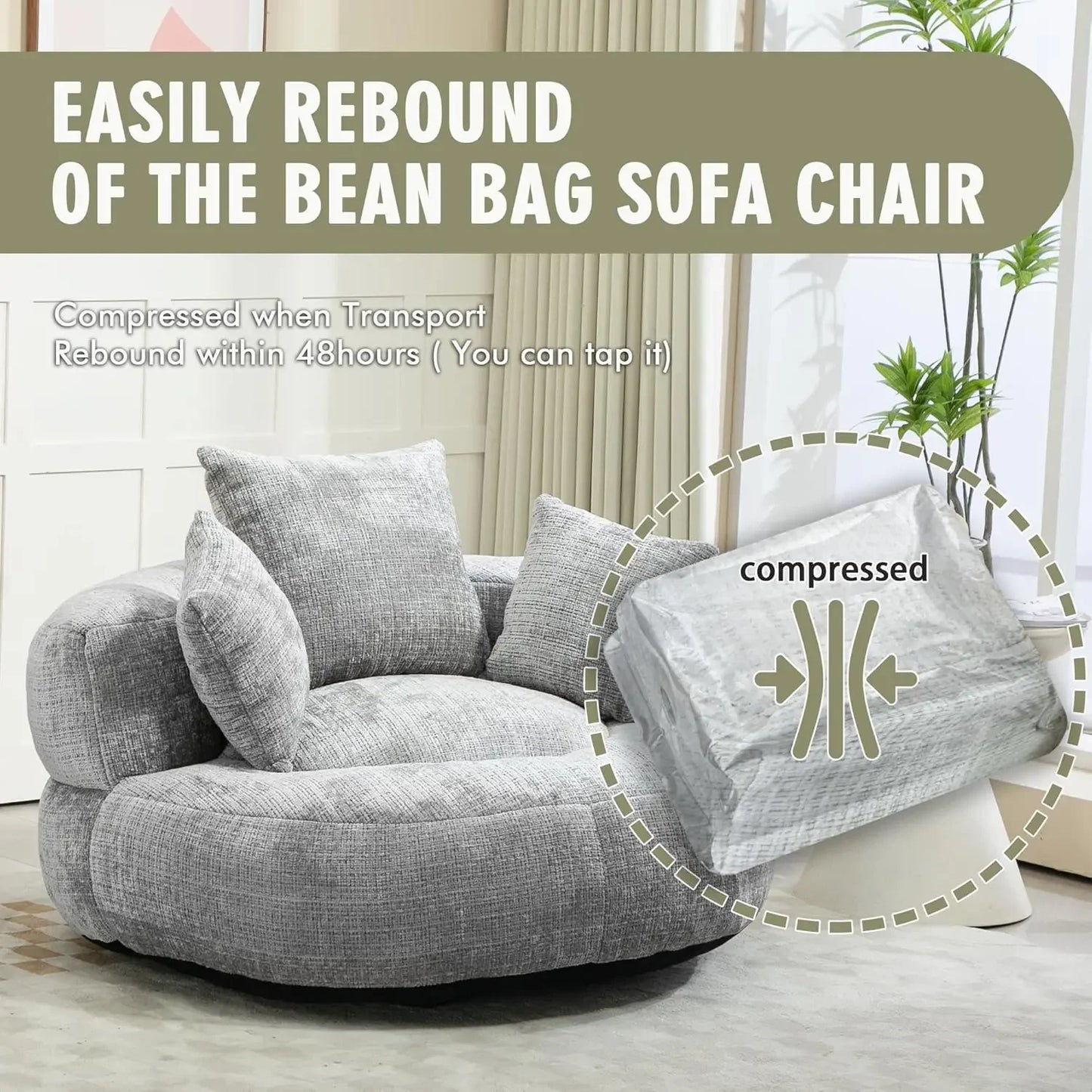 Large Beanbag Chair, Chenille Upholstered