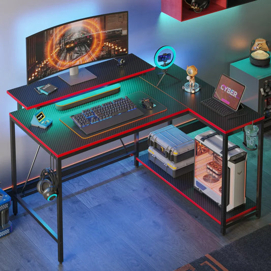 42" Reversible L-Shaped Gaming Desk with Monitor Stand