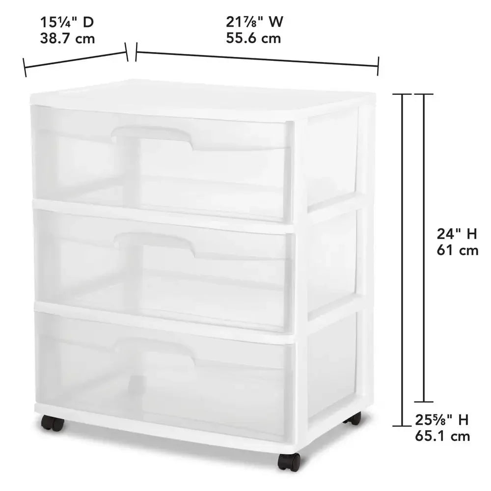3 Drawer Wide Cart Storage Organizer with Wheels 2 Pack