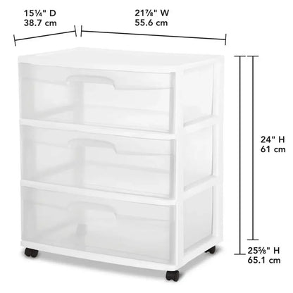 3 Drawer Wide Cart Storage Organizer with Wheels 2 Pack