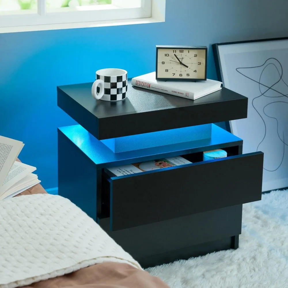 Nightstand with 2 Drawers and LED Lighting