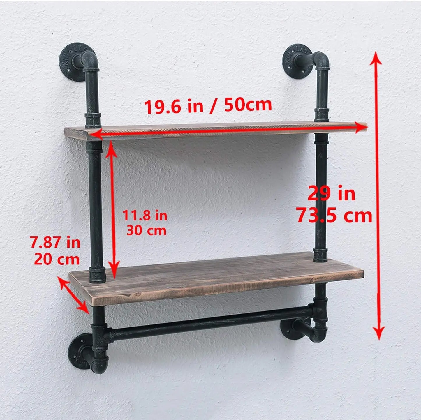 Wall Mounted Rustic Wood Shelf with Towel Bar