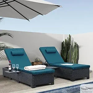 Set of 2 Patio Rattan Reclining Chair
