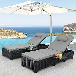 Set of 2 Patio Rattan Reclining Chair