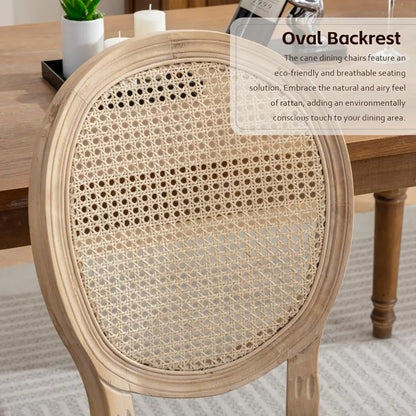 Dining Chairs Set of 6, Rattan Back Upholstered French Country